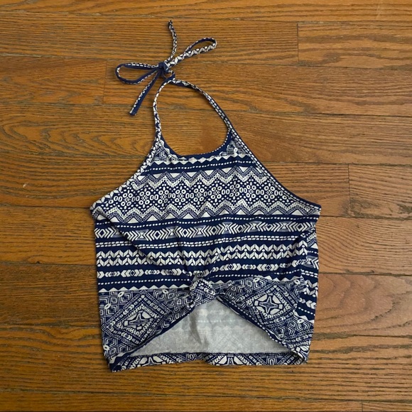 Charlotte Russe Tops - blue and white halter top